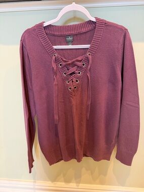 Soho Lace-Up V-Neck Sweater - Mauve